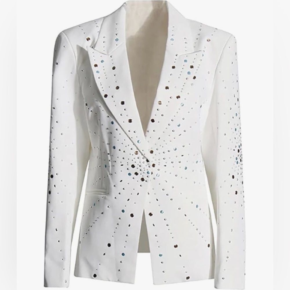 Pulcykp Long Sleeve Rhinestone Blazer White Large NWOT